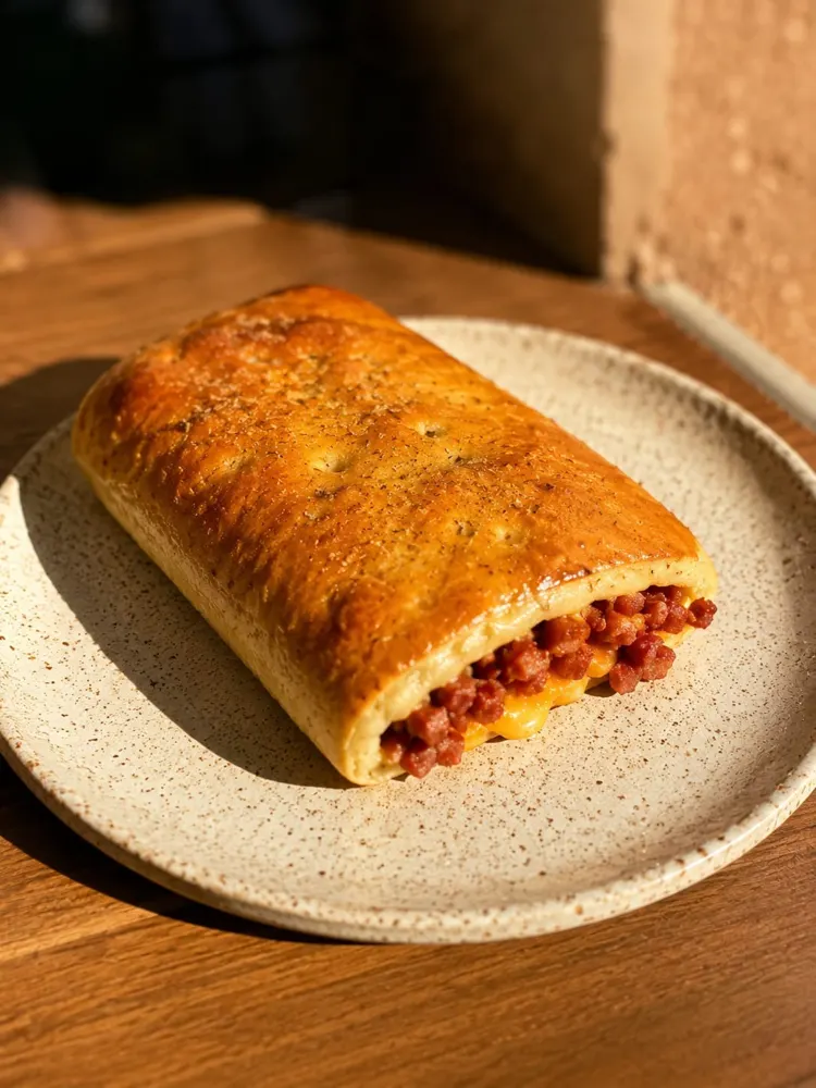 Lanche assado de bacon e cheddar